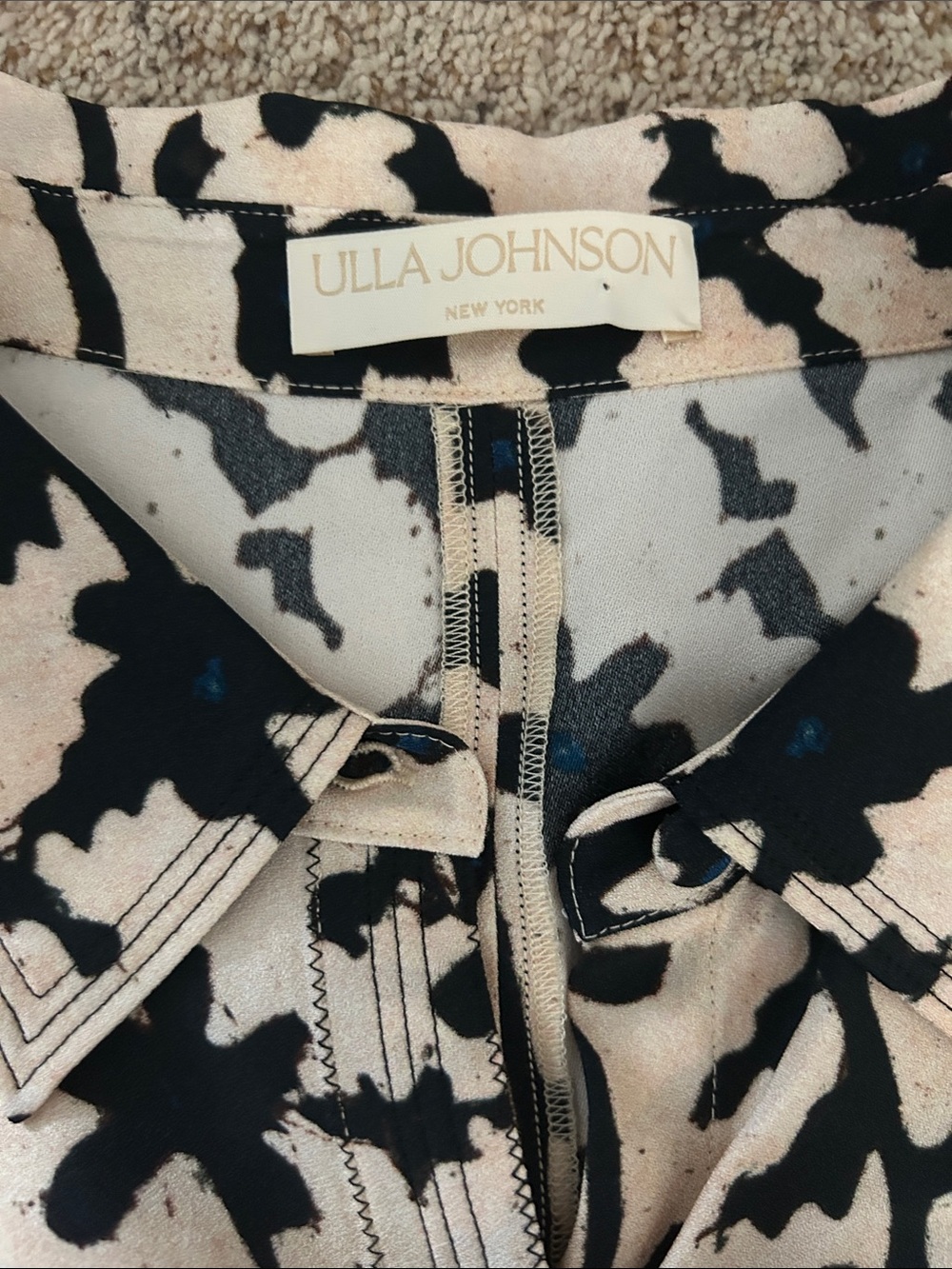 Ulla Johnson Cream Abstract Floral Print Long Sleeve Short Dress **Size 12**🌺🌺 - Picture 7 of 7